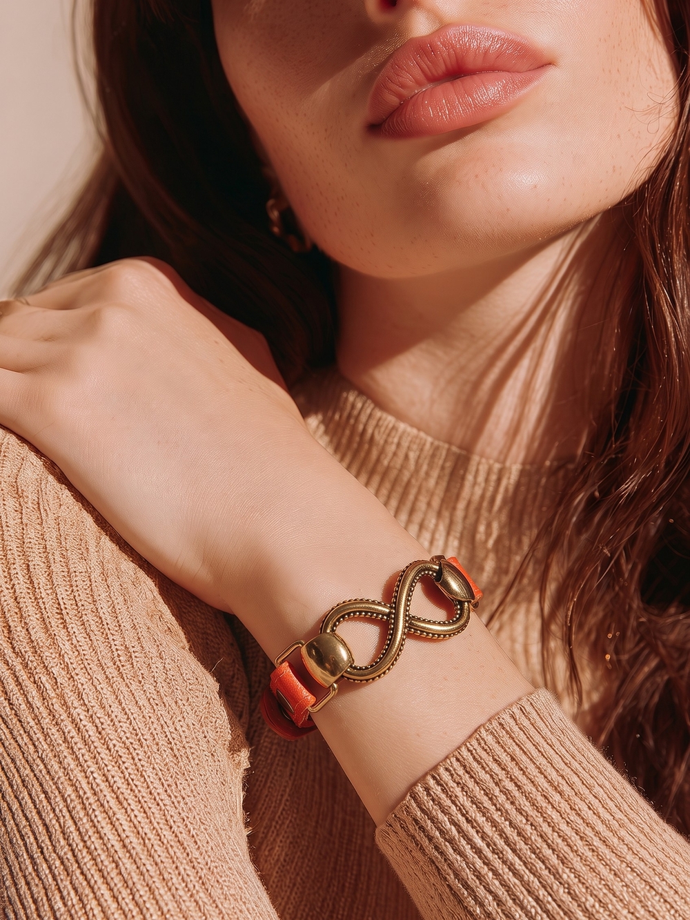 Barse orange pebbled leather bracelet